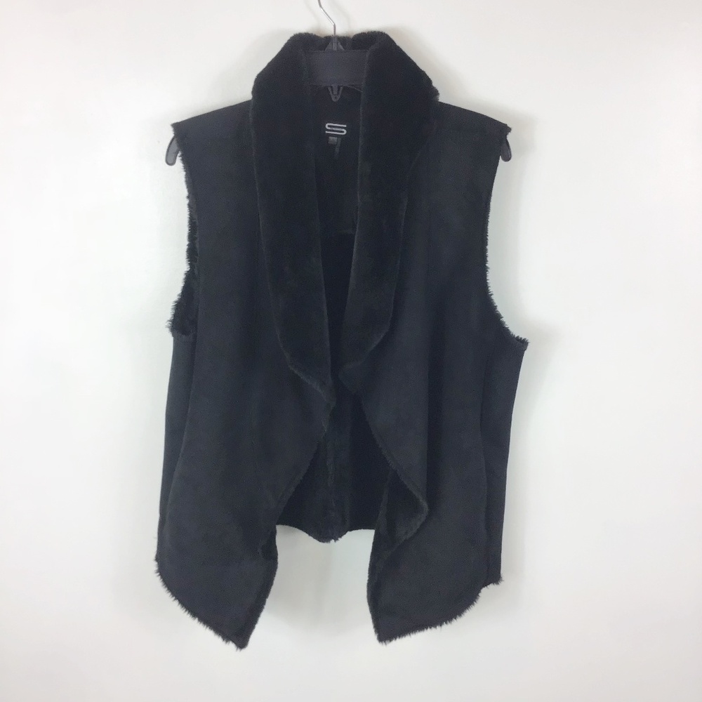 SIONI Faux Suede Faux Fur Vest size large Black
